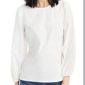 J.CREW Puff Sleeve Cotton Poplin Top In White